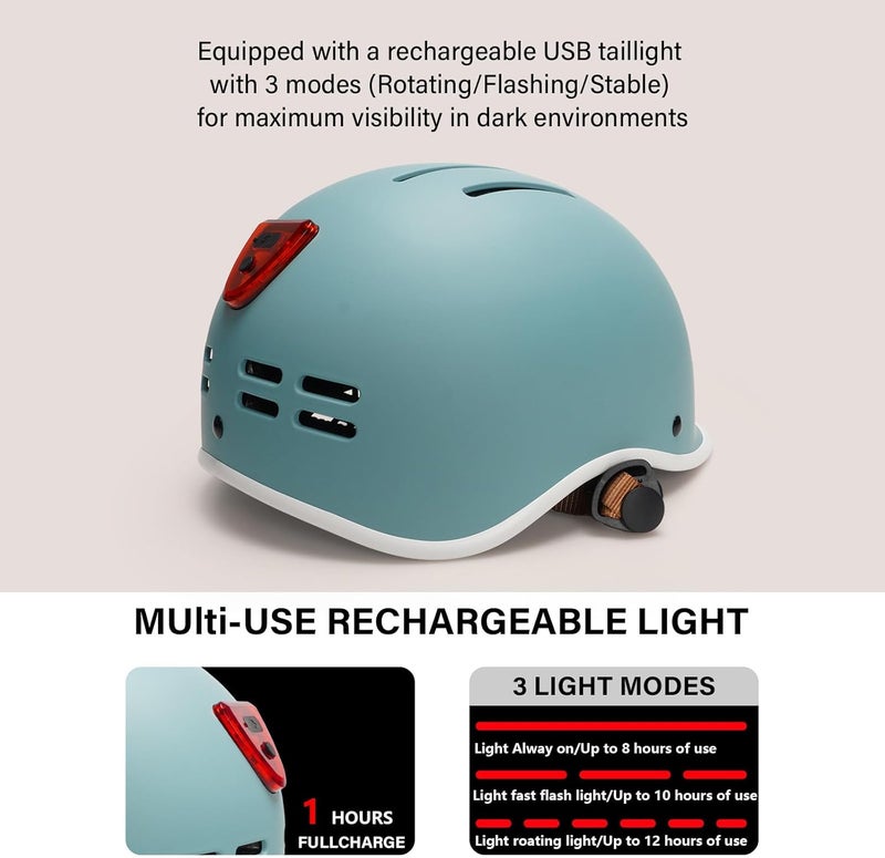 EXCLUSKY Bike Helmet for Adults,Adjustable Cycling Helmet for Men & Women Safety Certified Bicycle Helmet for Commuting, Road Biking, Skating with USB Rechargeable Rear Light - Image 2